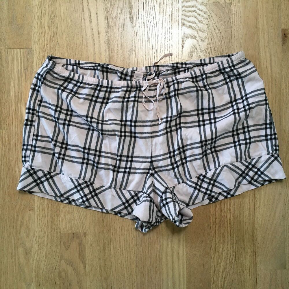 Plaid Ruffle Pajama Shorts Womens XL Blush Pink Black Drawstring Coquette Lounge